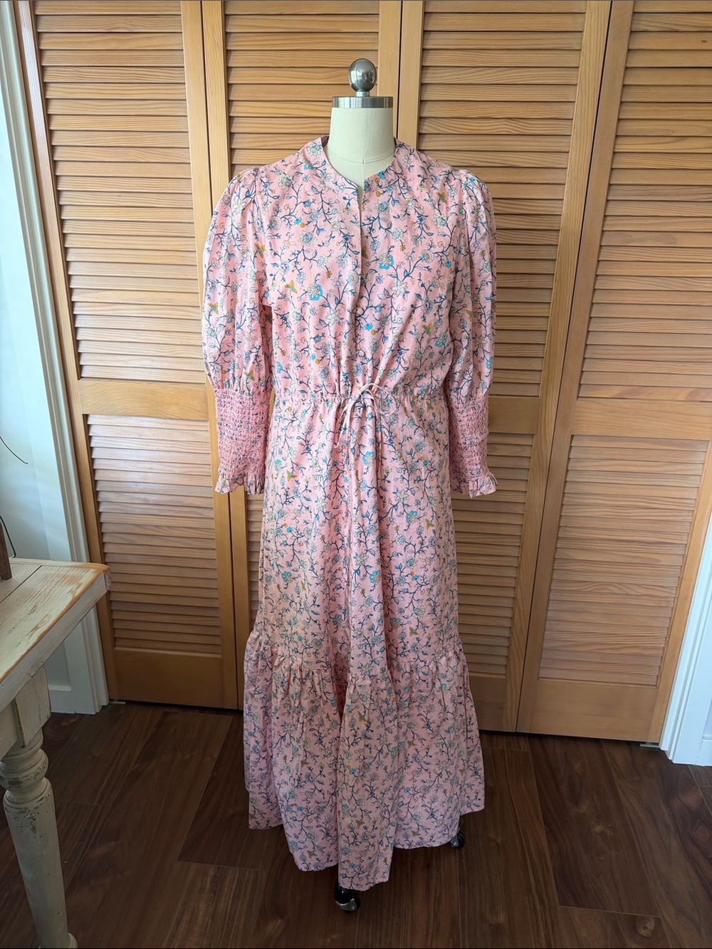 Floral Pink Tiered Maxi Dress with Drawstring Waist
